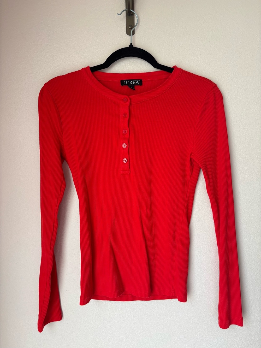 J. Crew Red Ribbed Long-Sleeve Henley Top